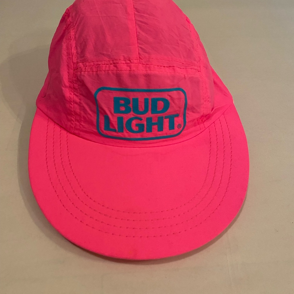 Vintage neon pink Bud light 5 five panel hat 80’s RARE FIND